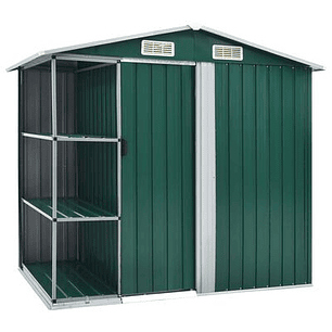 Garden shed with shelves 205x130x183 cm green iron