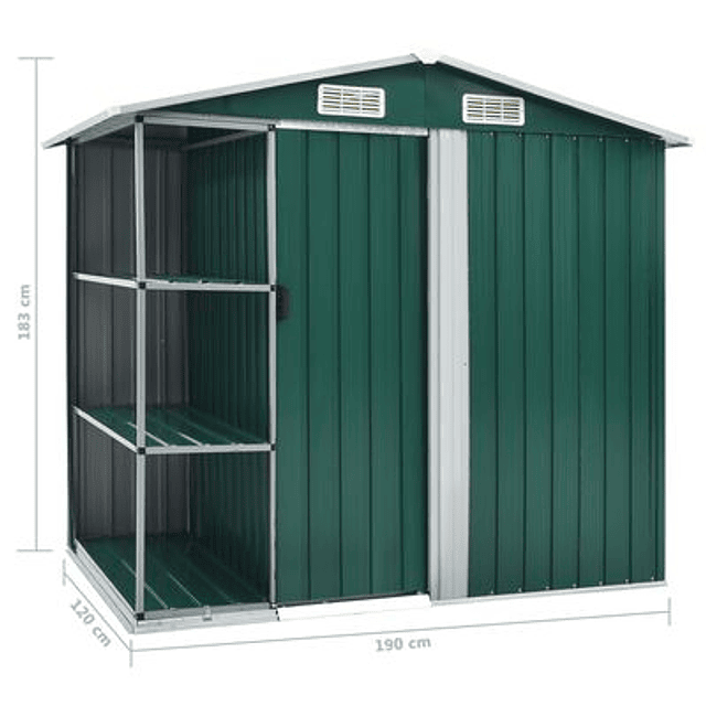 Abrigo de jardim c/ prateleiras 205x130x183 cm ferro verde