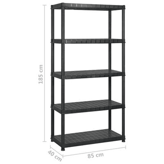 Unit with 5 shelves 340x40x185 cm black plastic