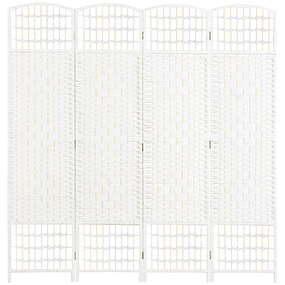 Folding Screen with 4 Panels Space Separator Made of Paper Rope and Wooden Structure 60x170 cm White