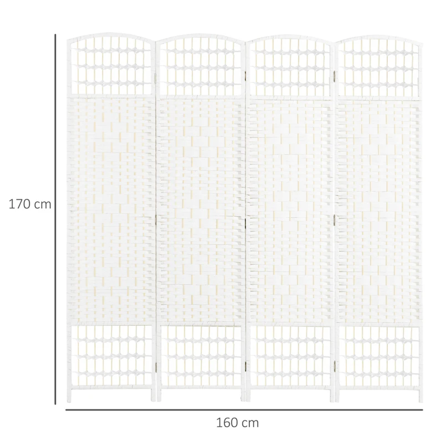 Folding Screen with 4 Panels Space Separator Made of Paper Rope and Wooden Structure 60x170 cm White 2