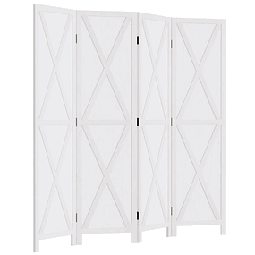 4-Panel Screen Room Separator Foldable 182x170cm Wooden Room Divider Elegant Decoration for Bedroom Living Room White