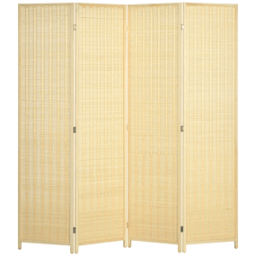 Biombo con 4 Paneles Abatibles 180x180 cm Separador de Ambientes Tejido a Mano en Bambú e Hilo de Algodón 180x180 cm Madera