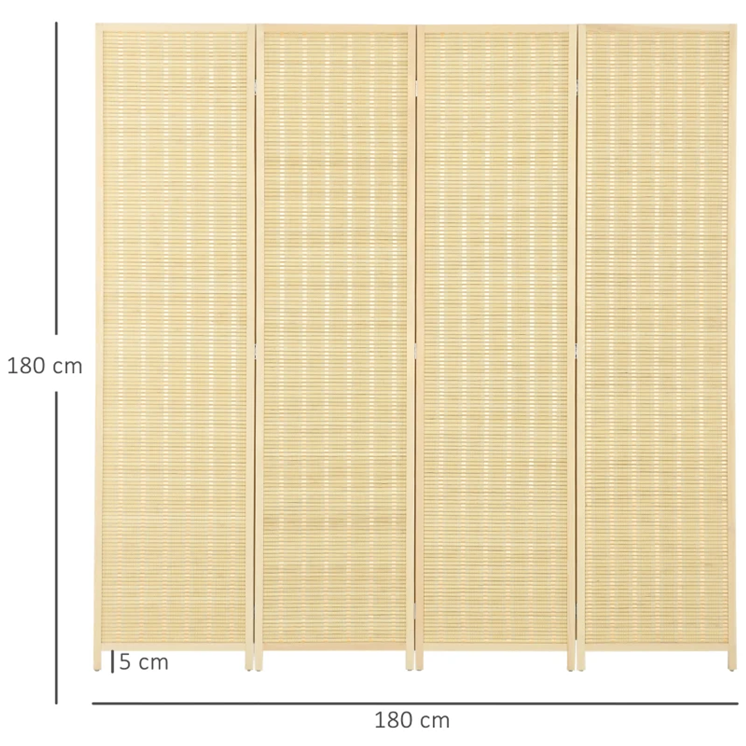 Biombo de 4 Painéis Dobrável 180x180 cm Separador de Ambientes Tecido a Mão de Bambu e Fio de Algodão 180x180 cm Madeira 2