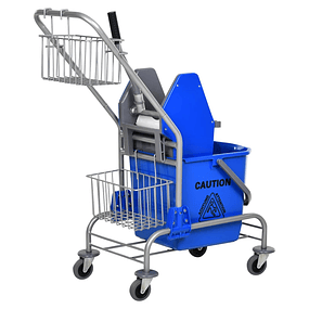 Balde de esfregona comercial com escorredor de rodas e capacidade de cestos de 26 L azul