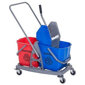 Professional Cleaning Cart Metal Cleaning Cart with 2 Removable Buckets of 25 Liters Manual Drainer and 4 Wheels 73x45x92cm Red and Blue