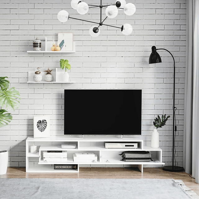 Móvel de TV para Sala de Estar Móvel para Televisor 180x33,5x42cm e 2 Prateleiras de Parede 65x20x20cm Branco