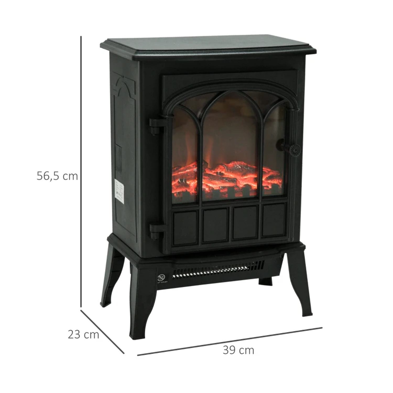 1000/2000W Portable Electric Fireplace with Realistic Flame Effect and Overheating Protection 41.5x28x54 Black 2