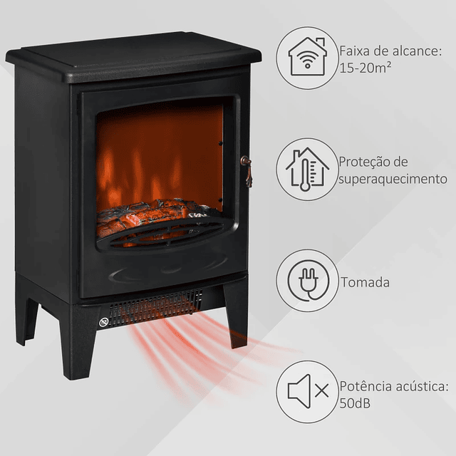 Chimenea Eléctrica Portátil Potencia 900/1800W con Efecto Llama Realista Termostato Regulable y Protección Contra Sobrecalentamiento hasta 20m² 39x26x54,8cm Negro