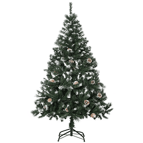 Árbol de Navidad Artificial 150 cm con 676 Ramas y 41 Piñas Hojas de PVC con Base Plegable Efecto Nieve y Soporte de Metal para Interior Verde