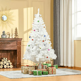 Árbol de Navidad Artificial 180cm con 930 Ramas de PVC 48 Adornos Incluidos Decoración Navideña Ø105x180cm Blanco