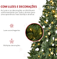 Árvore de Natal Artificial com 745 Ramos 200 Luzes LED com Cor Branco Quente Suporte e Decorações Incluídas Ø112x180cm Verde - Thumbnail 6