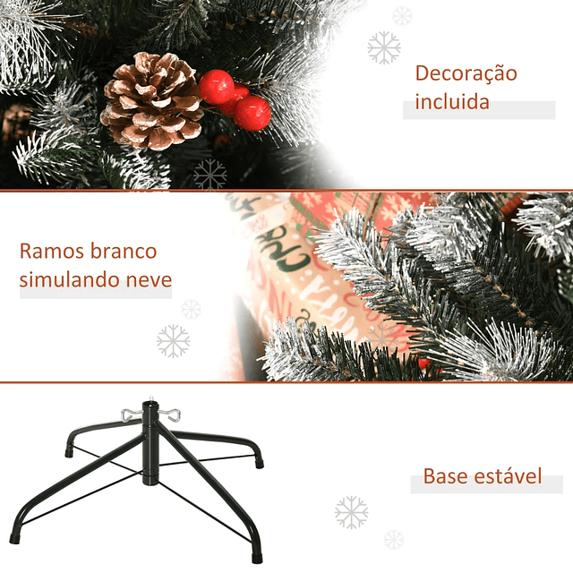 Artificial Christmas Tree 180cm with 678 Branches 53 Pinecones and 53 Fruits PVC PE Leaves Foldable Base and Metal Stand Christmas Decoration for Indoors Green