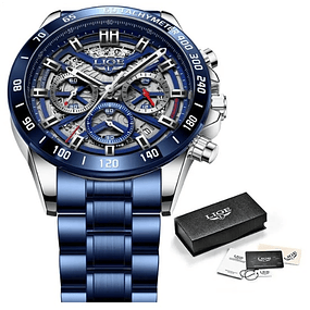 Relógio de Luxo Masculino, Quartzo Desportivo Impermeável, Cronógrafo Deep Blue