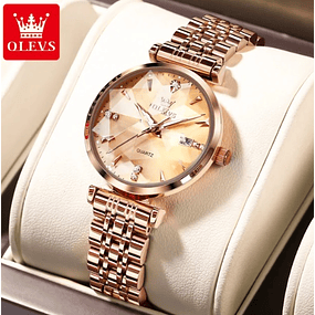 Reloj de cuarzo resistente al agua para mujer con correa de acero inoxidable en oro rosa - Dorado