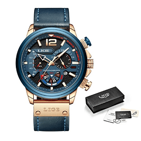 LIGE/CURREN Reloj de cuarzo con cronógrafo deportivo informal de lujo para hombre - Dorado
