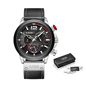 LIGE/CURREN Reloj de cuarzo con cronógrafo deportivo informal de lujo para hombre - Negro