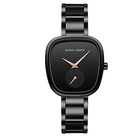Reloj de pulsera para mujer de cuarzo Tonneau Design - Negro