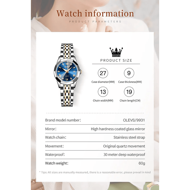 Reloj de pulsera de cuarzo resistente al agua de acero inoxidable para mujer