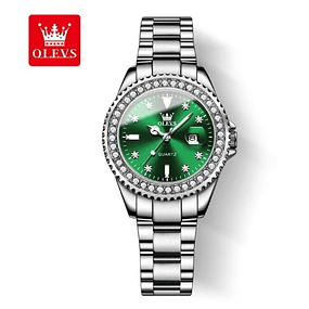 Reloj de cuarzo con esfera de diamantes original para mujer - Verde