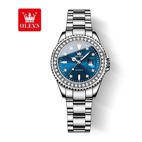 Reloj de cuarzo con esfera de diamantes original para mujer - Azul