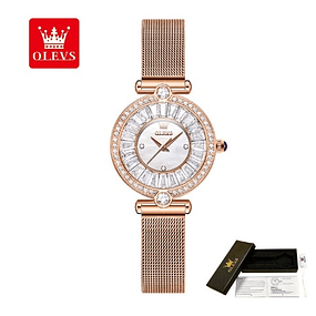 Relógios de quartzo incrustados de diamantes para mulheres, relógio de pulso - Branco