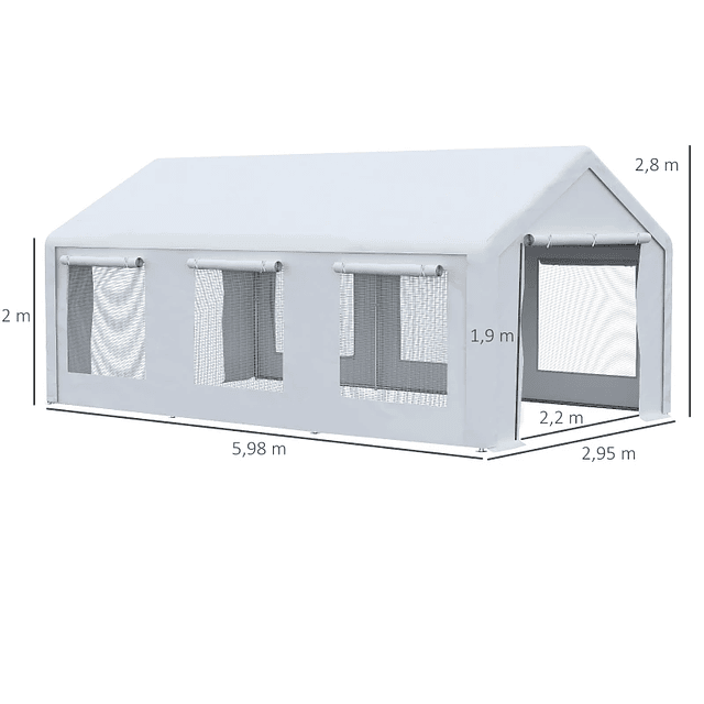 Tenda para Festas 6x3 m Tenda para Jardim com 3 Portas Janelas de Malha Enroláveis para Varanda Casamento Eventos Branco 