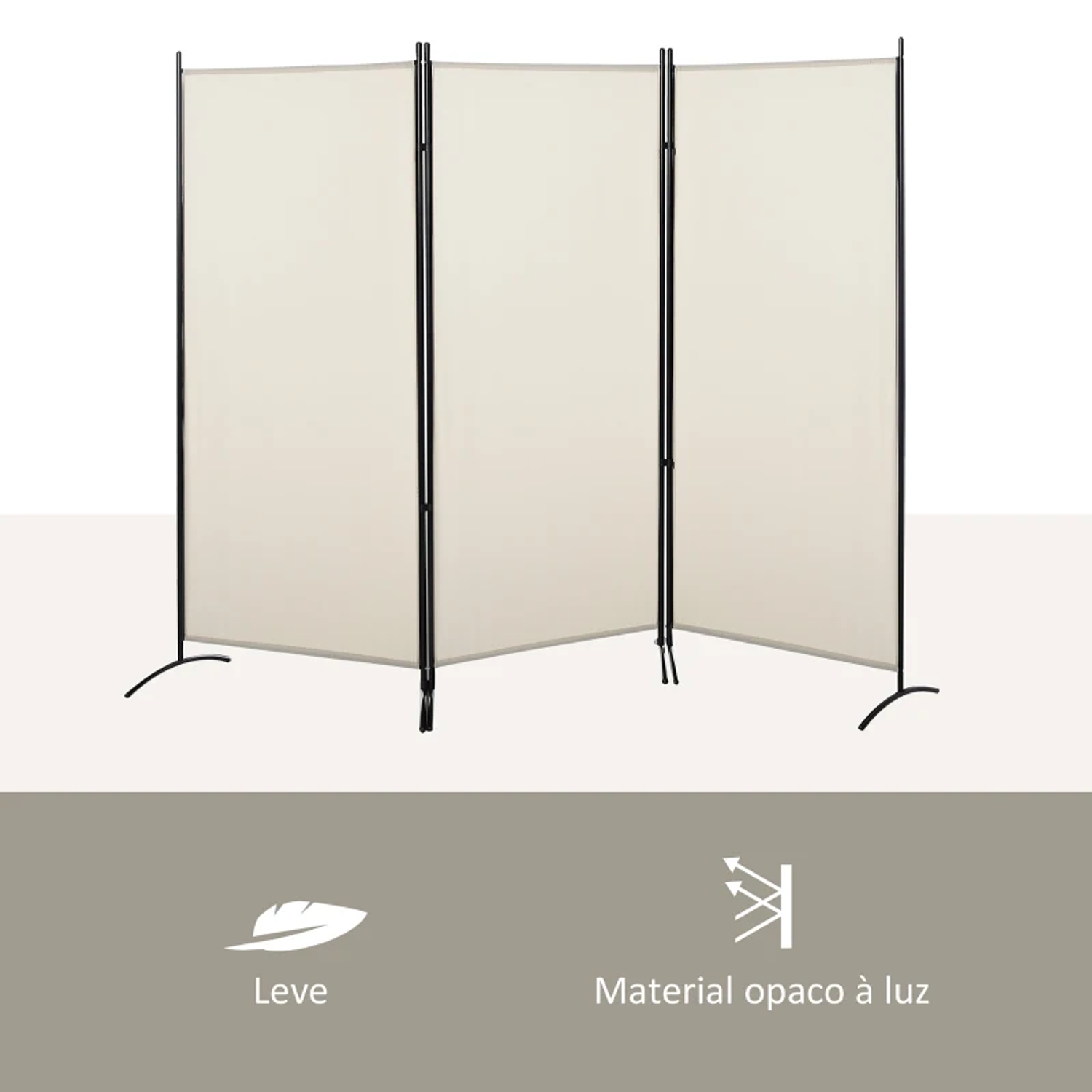 Screen with 3 Panels Foldable Room Separator Privacy Screen with 6 Metal Feet 253x50x182 cm Beige 8