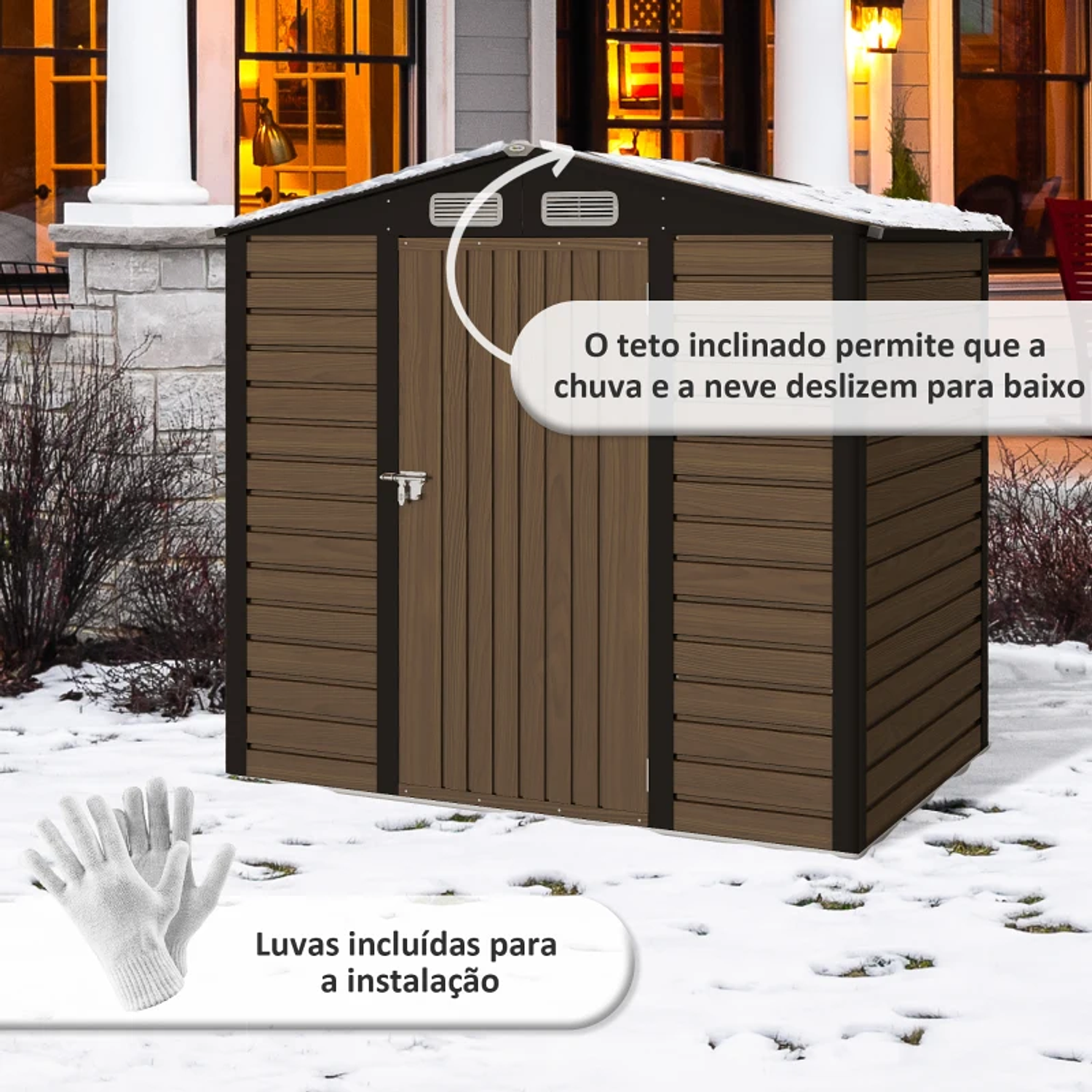 Abrigo de Jardim 190x132x187 cm Abrigo de Ferramentas com 2 Janelas de Ventilação e Porta com Fechadura para Pátio Carvalho 7