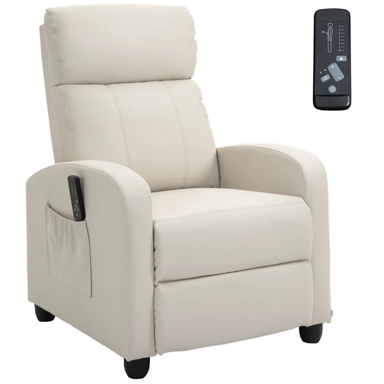 Poltrona de Massagem Poltrona Relax Reinclinável com Controle Remoto 2 Zonas de Massagem 8 Programas 5 Níveis de Intensidade Estofado em PU 68x88x98cm 1