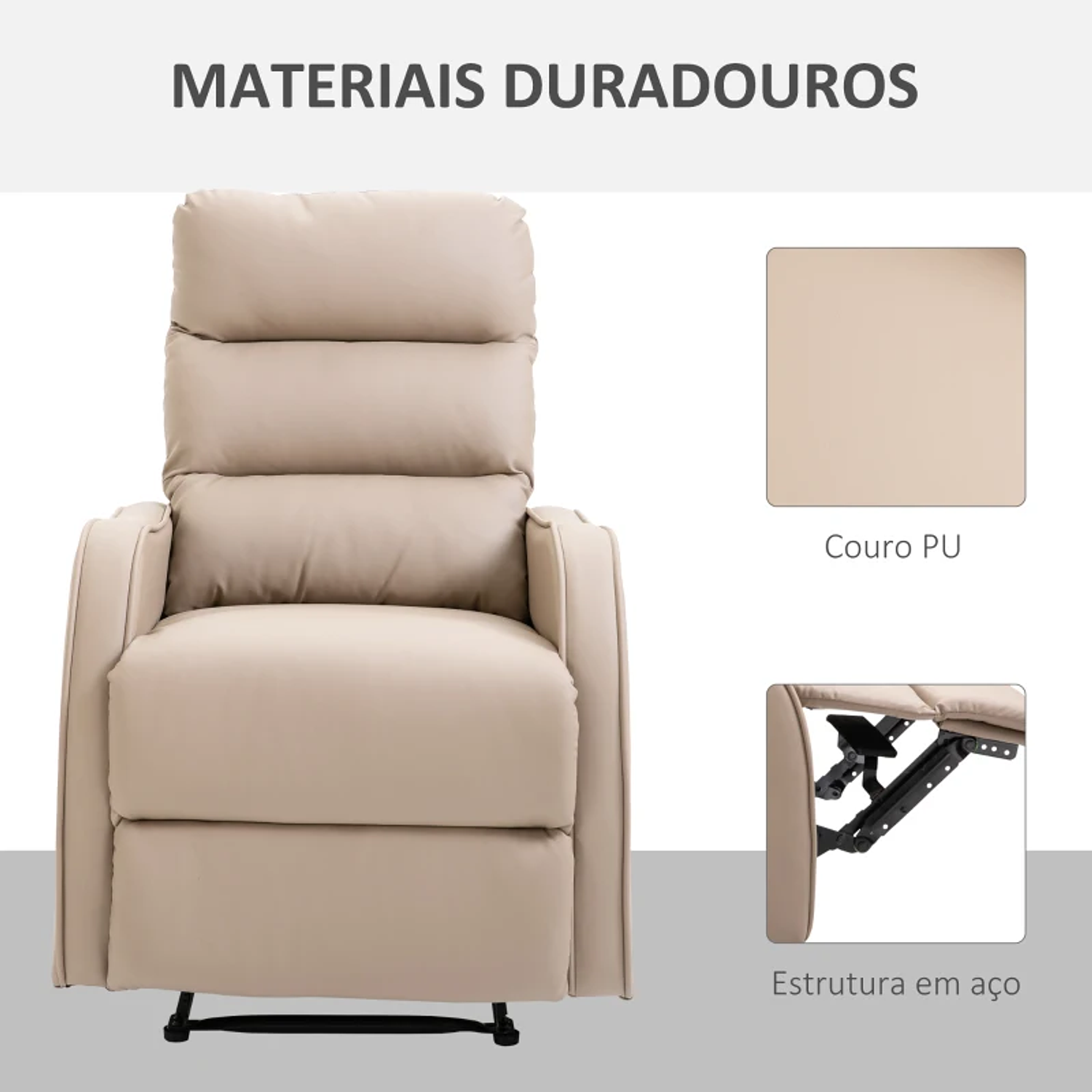 Poltrona Relax com reclinação manual até 160 ° com apoio para os pés retrátil Esponja de densidade estofada em PU 65x89x100cm 5