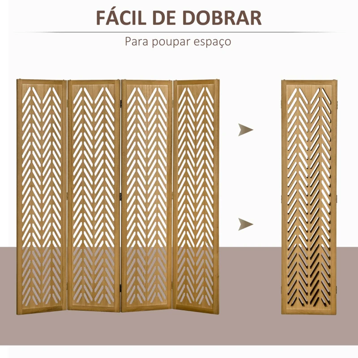 Biombo de 4 Painéis Dobrável 160x1,7x170 cm Separador de Ambientes de Madeira com Padrões Geométricos Madeira 2