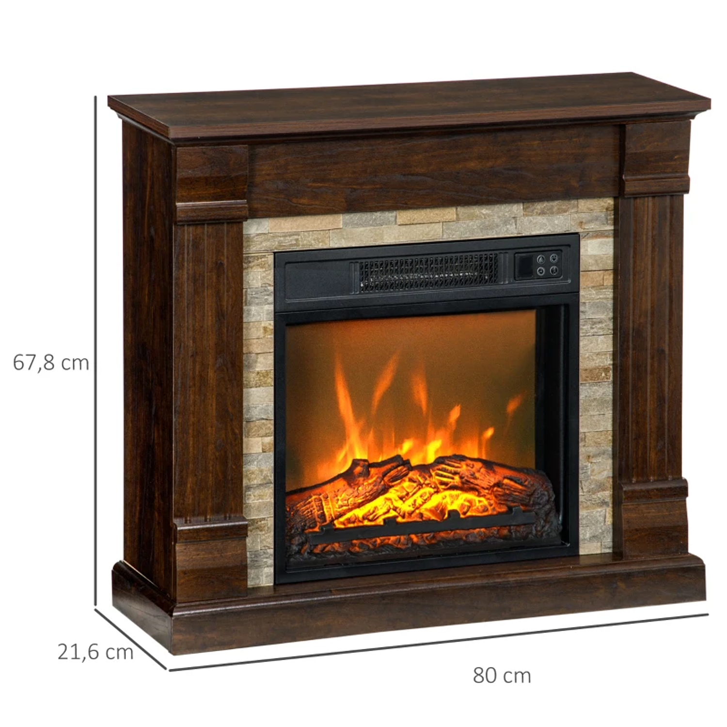 Lareira Elétrica 1800W com Efeito de Chama Realista e Proteção Contra Superaquecimento 80x21,6x67,8 cm Marrom 2