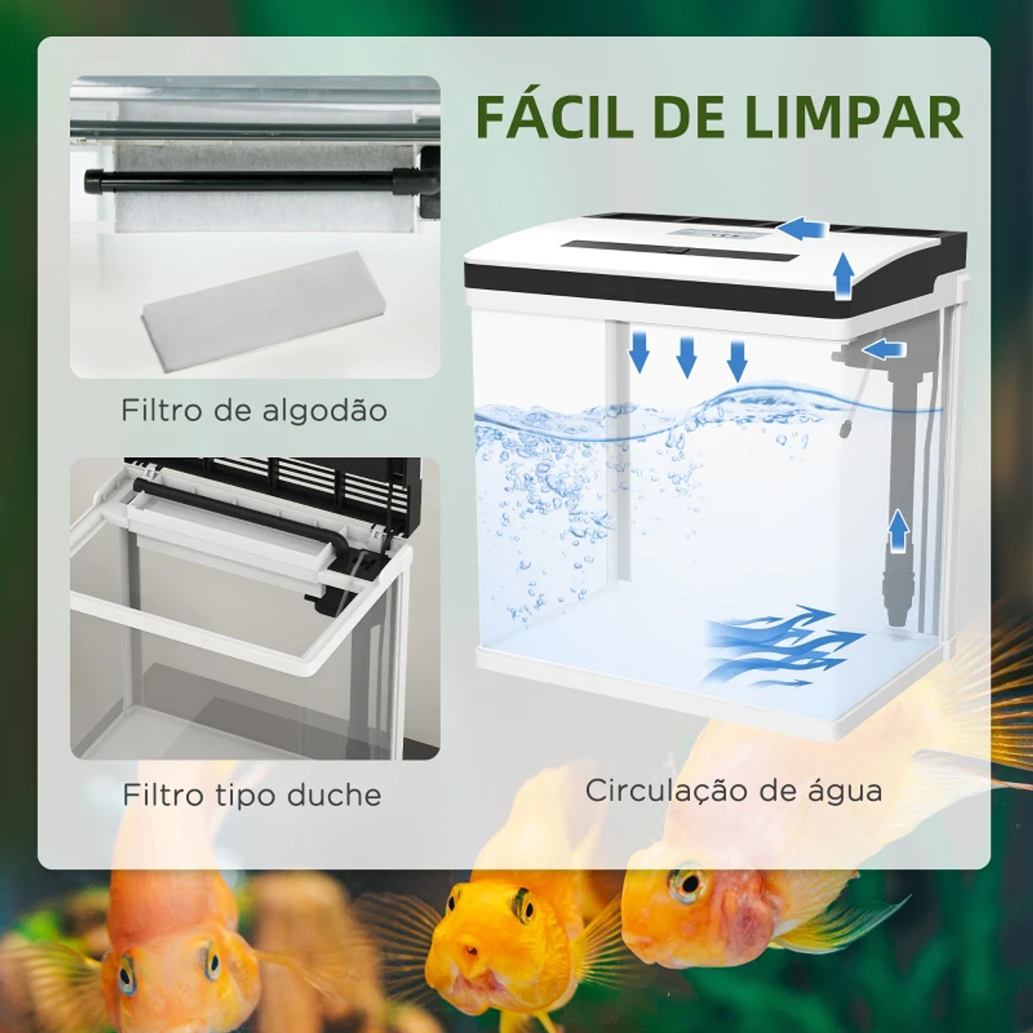 Aquário de Cristal de 28L Aquário Pequeno com Sistema de Filtração Iluminação LED e Bomba de Água 38x26x39,5 cm Branco 4