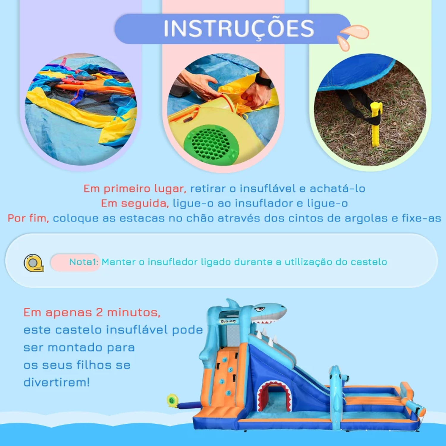 Castelo Insuflável Infantil 6 em 1 com Escorrega Piscina Parede de Escalada Canhão de Água 440x350x240 cm Multicolor 4