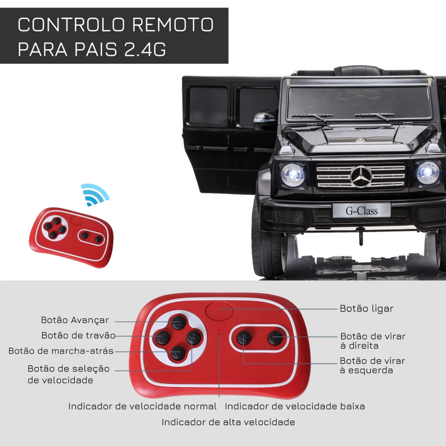 Carro Elétrico BENZ G500 Todo-o-Terreno com Bateria 12V Veículo Elétrico com Música Buzina Velocidade 3-5 km/h 4