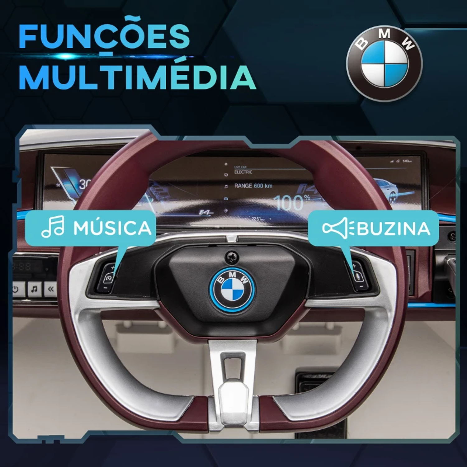 Carro Elétrico para Crianças BMW i4 12V com Controlo Remoto Música MP3 Ecrã Luzes e Cinto de Segurança 115x67x45 cm  7