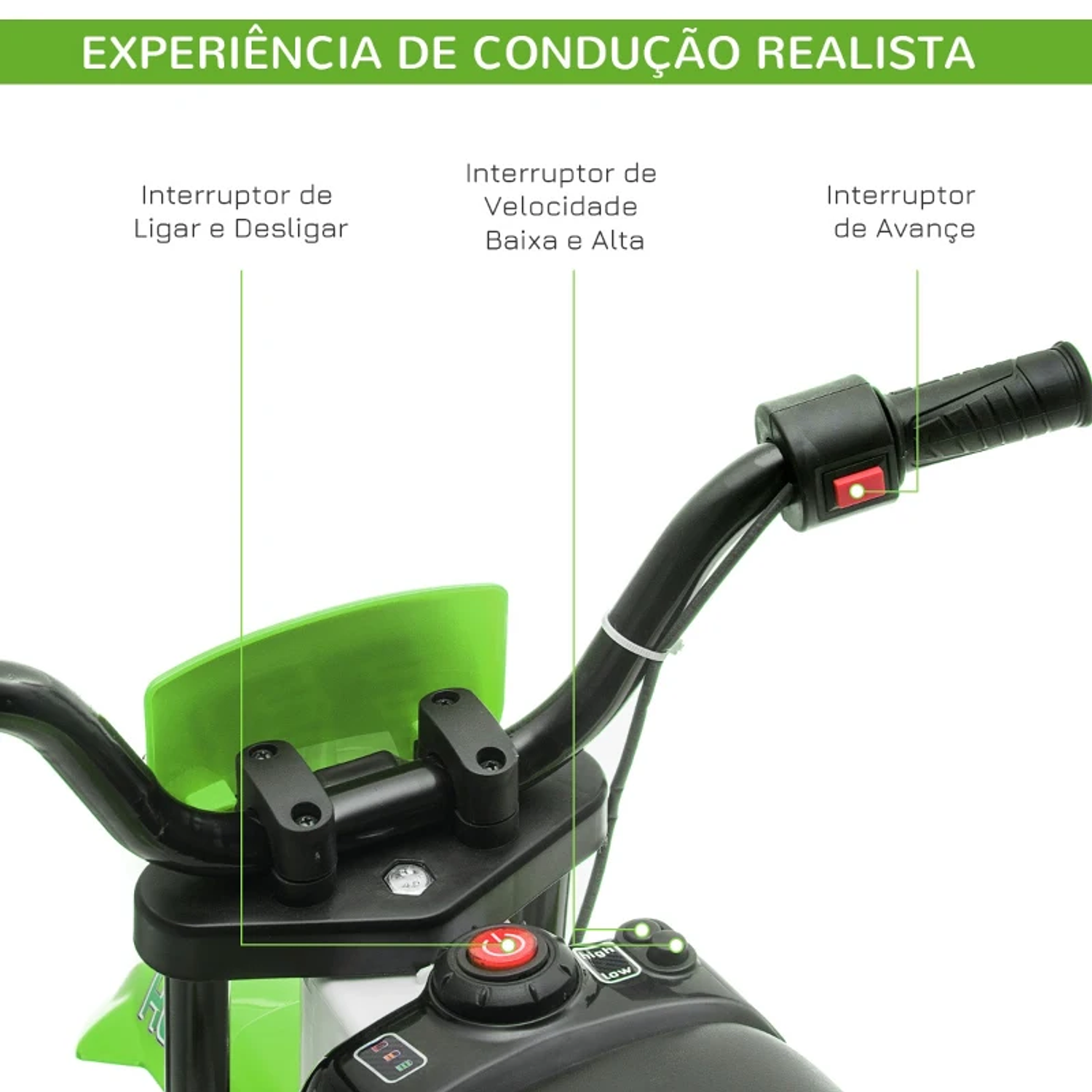 Mota Elétrica para Crianças acima de 3 Anos 12V Mota de Brinquedo Infantil com 2 Rodas de Equilíbrio Velocidade Máx. 8km/h Arranque Suave 106,5x51,5x68cm 9