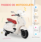 Mota Elétrica Vespa com Faróis Música 2 Rodas Auxiliares para Crianças acima de 3 Anos 108x49x75  - Miniatura 7