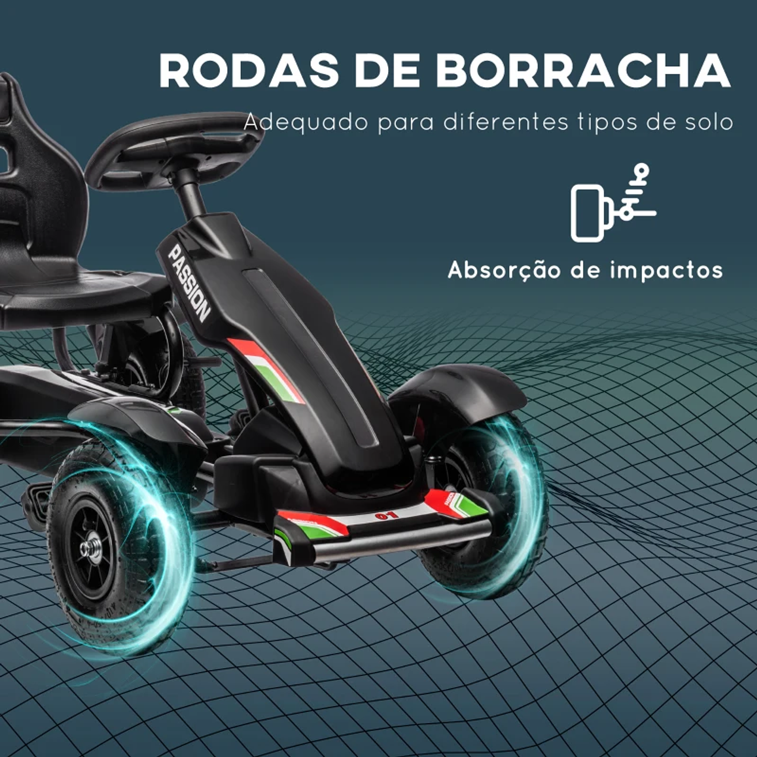 Kart a Pedais para Crianças com Assento Ajustável Pneus de Goma Travão de Mão para Crianças de 5-12 Anos 121x58x61 cm 7