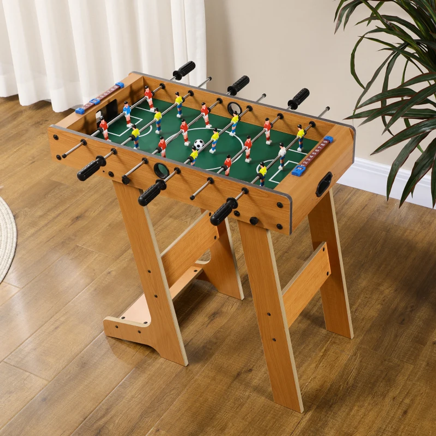 Mesa de Matraquilho para Crianças e Adultos Matraquilho 69x37x70cm com 2 Bolas 6 Hastes Metálicas 2 Placares de Pontos 18 Jogadores Pés Dobrável para Familias Festas Madeira  3