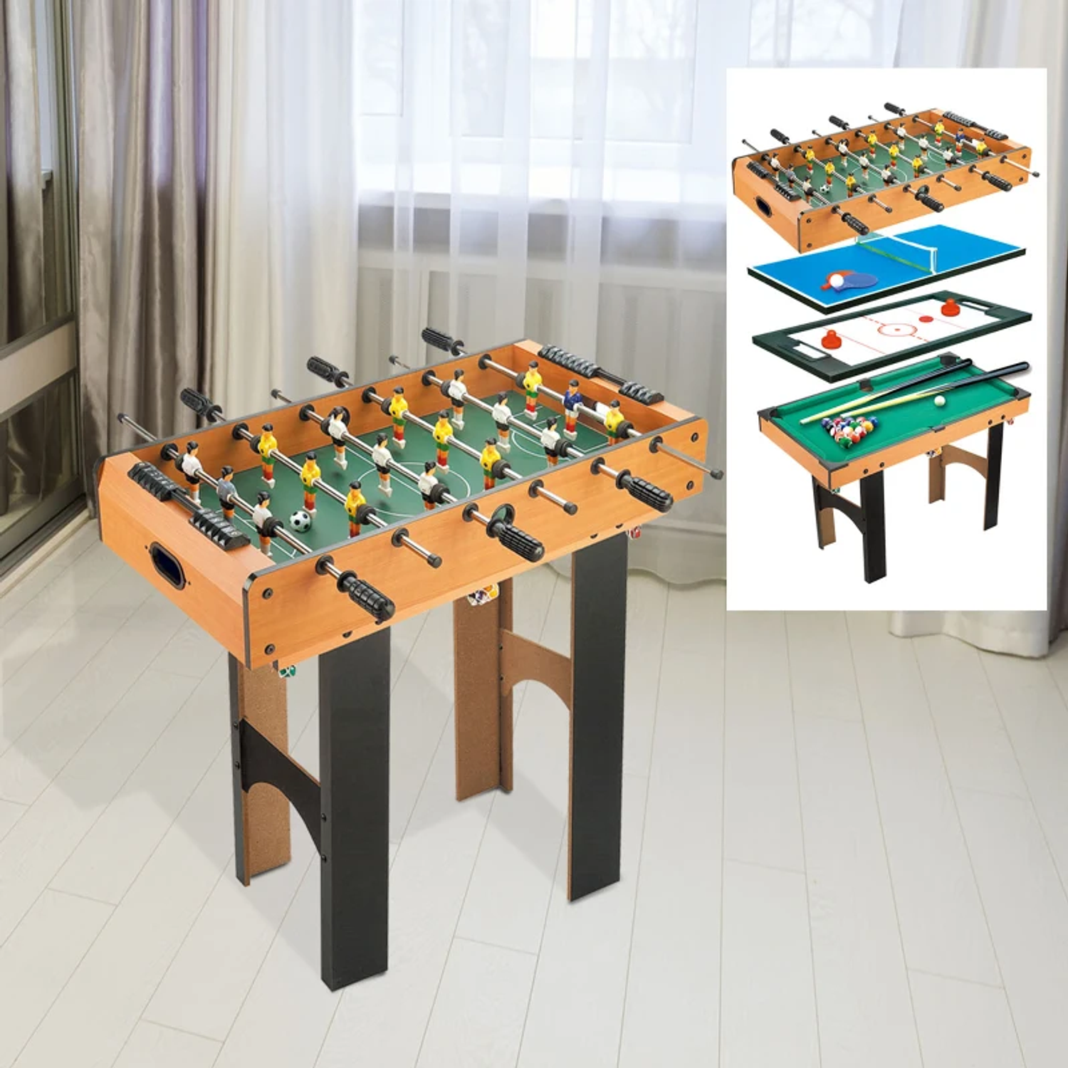 Mesa Multi-Jogos 4 em 1 Mesa de Jogos para Crianças acima de 6 Anos Matraquilho para Crianças Mesa de Bilhar Mesa de Ping-Pong 87x43x73 cm Madeira e Preto 9