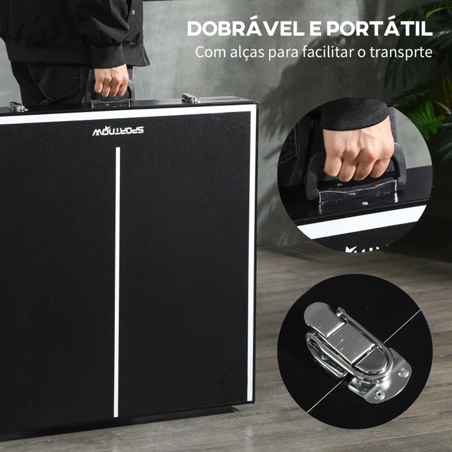 Mesa de Ping Pong Dobrável com Estrutura de Alumínio Portátil para Interior e Exterior 152x76x72 cm Preto 7