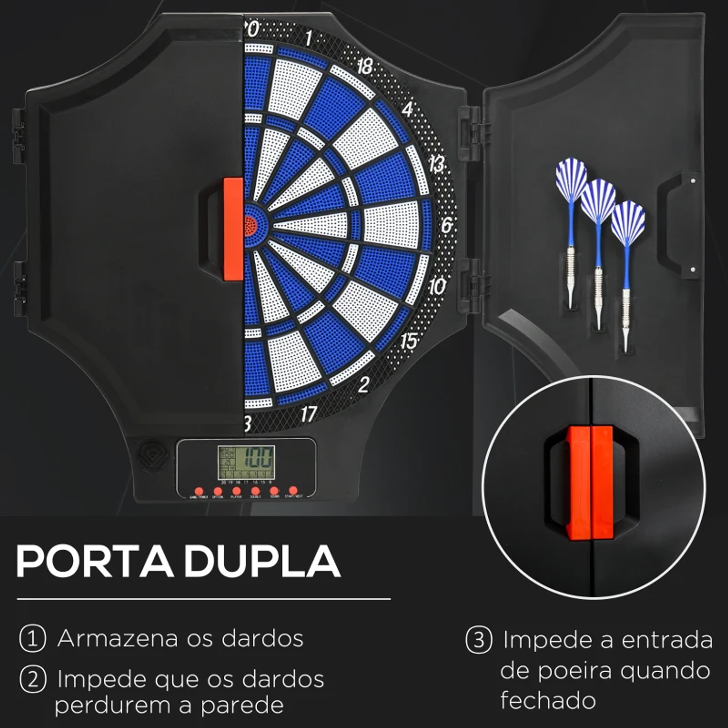 Alvo Eletrónico Dobrável com 31 Jogos para 8 Jogadores com 6 Dardos e 6 Pontas de Substituição Ecrã LCD 83x4x45 cm Preto 10