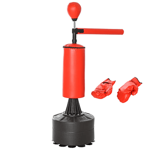 Punching Ball de Boxe com Altura Ajustável com Barra Giratória 360° e Base Preenchida 88x48x155-205 cm Preto e Vermelho