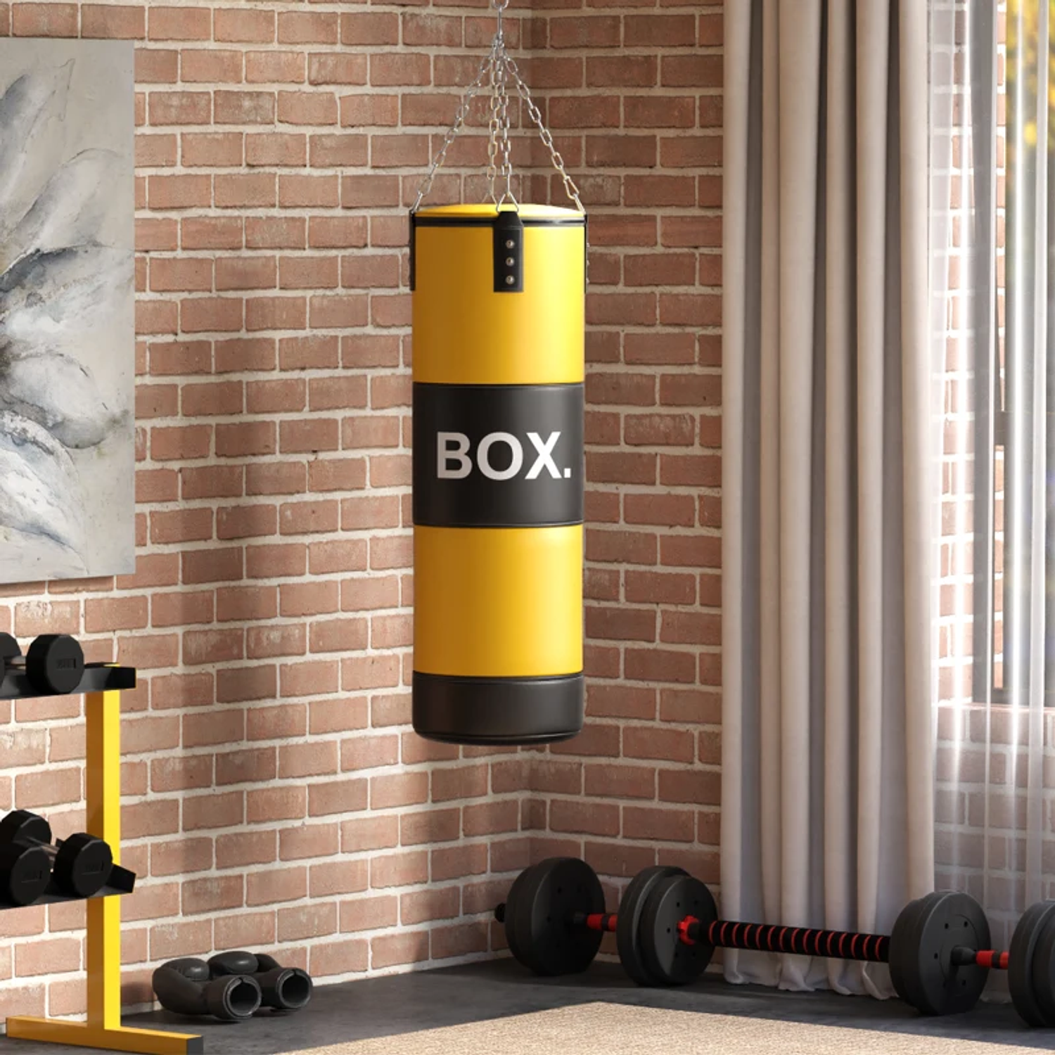 Saco de Boxe sem Recheio com Luvas de Boxe Gancho e Protetores para Palmas Munhecas Tornozelos Amarelo 3