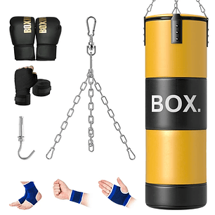 Saco de Boxe sem Recheio com Luvas de Boxe Gancho e Protetores para Palmas Munhecas Tornozelos Amarelo