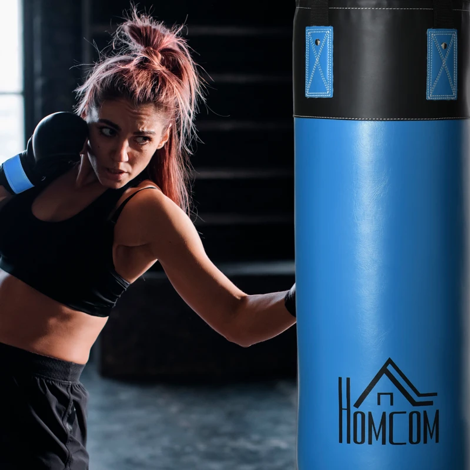 Saco de Boxe Profissional Puching Bag com Luvas de 8 oz Gancho e Bolsa de Armazenamento Saco de Areia de Treinamento para Adultos e Adolescentes Ø25x102 cm Azul 7