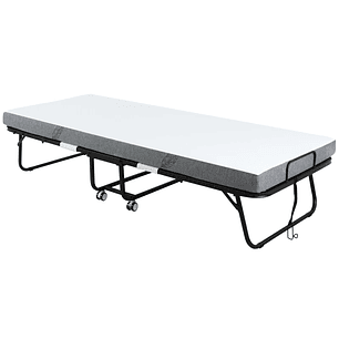 Cama Dobrável 200x90x42,5cm Cama de Campismo Portátil com Colchão Individual Rodas e Freios Carga Máxima 150kg para Dormitórios Branco