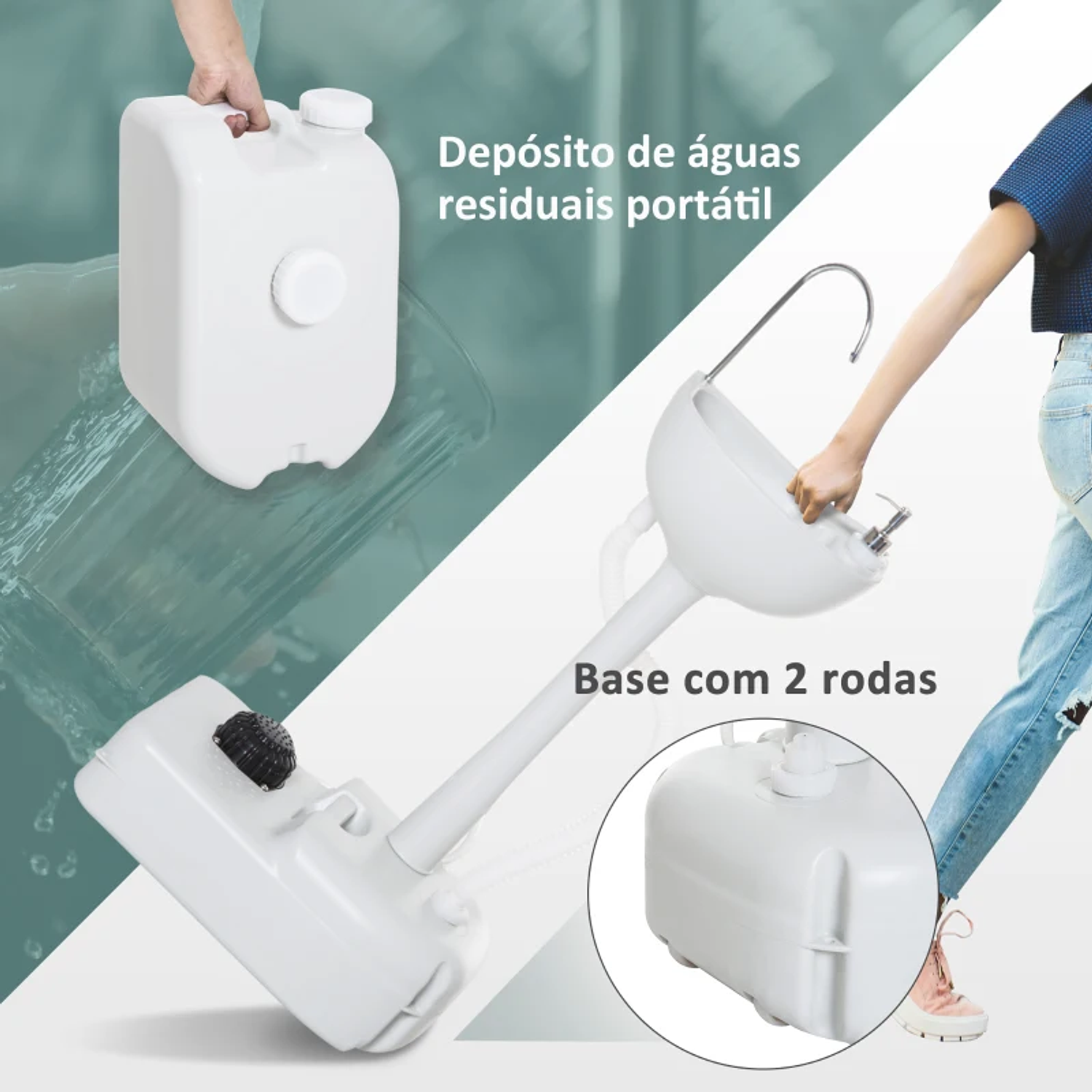 Lavatório Portátil para Campismo com Depósito de Recuperação de Água e Dispensador de Sabão 83x50x103 cm Cinza Claro 7